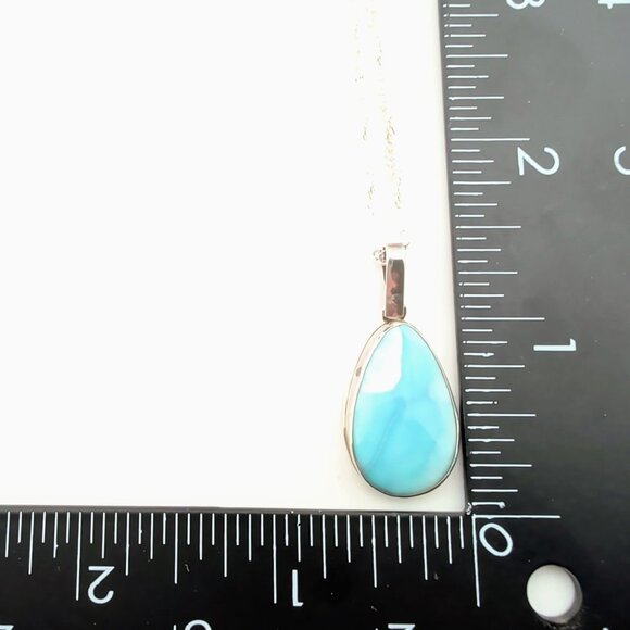 Sterling Silver Teardrop Larimar Pendant Necklace 18" Chain - Picture 5 of 7